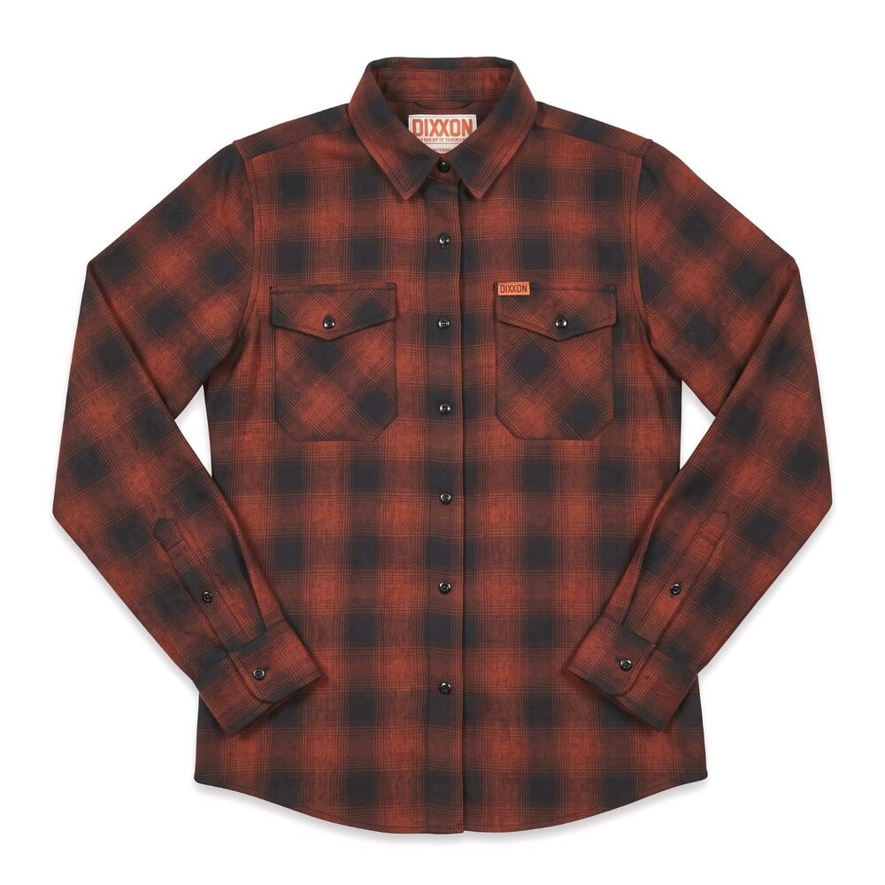Dixxon Beer City Flannel Shirt Mens Medium Black Orange Plaid Snap Button